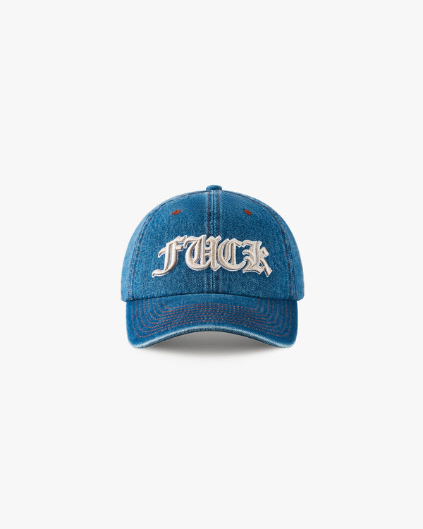 GOTHIC SCRIPT DENIM WASHED HAT