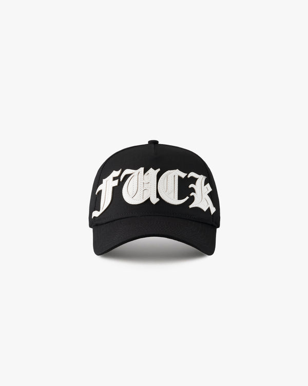 GOTHIC SCRIPT LEATHER PATCH HAT