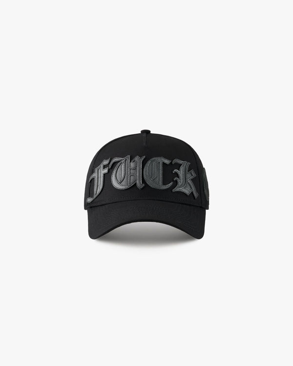 GOTHIC SCRIPT LEATHER PATCH HAT