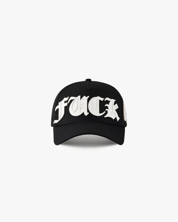 GOTHIC SCRIPT LEATHER PATCH HAT