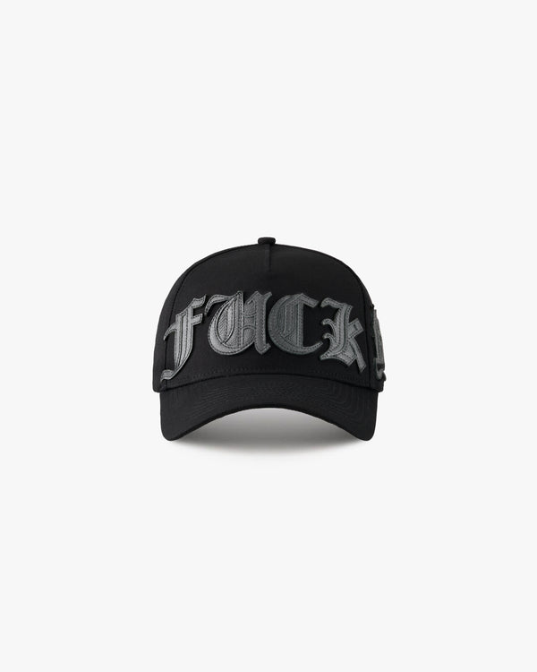 GOTHIC SCRIPT LEATHER PATCH HAT